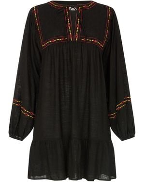 Raffya Charlie Swing Embroidered Mini Dress - Black