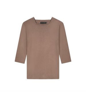 Rave on Trend Square Neck Ribbed Tee - Brown
