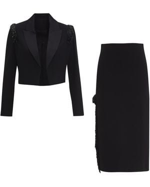 By Felizia Embellished Crop Blazer & Cut-Out Midi Skirt Co-Ord Set - Black