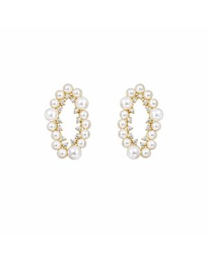 Agora Jewellery Juliet 14K Diamond Pearl Earrings - Metallic