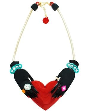 Gissa Bicalho Handmade Acrylic Chocker Necklace Hands And Heart - Red