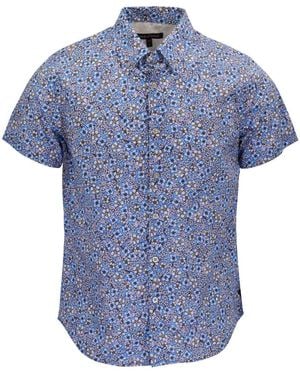 lords of harlech Tim Floral Field Printed Button Up Shirt - Blue