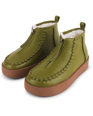 INTENTIONALLY ______ Tam Tam Faux-Fur Lined Leather Ankle Boot - Green