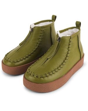 INTENTIONALLY ______ Tam Tam Faux-Fur Lined Leather Ankle Boot - Green