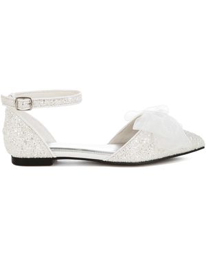 Rag & Co Clarice Sheer Bow Detail Glitter Flat Sandals - White