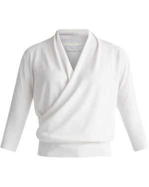 Paisie Cropped Sleeve Knitted Wrap Top - White