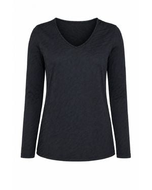 Conquista Textured V-Neck Long Sleeve Top - Black