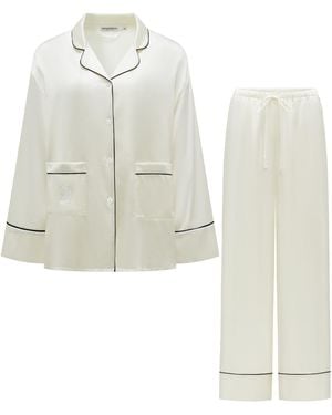 NOT JUST PAJAMA Timeless Collection Silk Long Pyjama Set - White