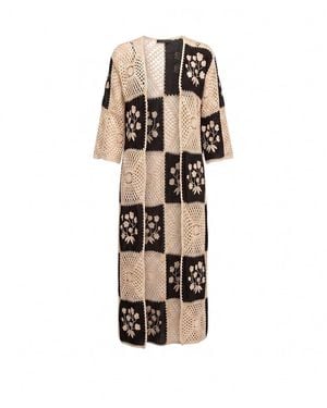 Tantra Spain Sl Long Two-Tone Crochet Jacket With Embroidery - Natural