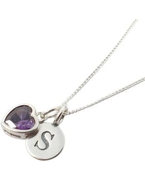 Harfi Mini Initial And Heart Amethyst February Birthstone Charm Necklace - Metallic