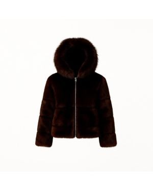 Tantra Spain Sl Long Synthetic Fur Jacket With Hood, Zip Fastening And Pockets - Black