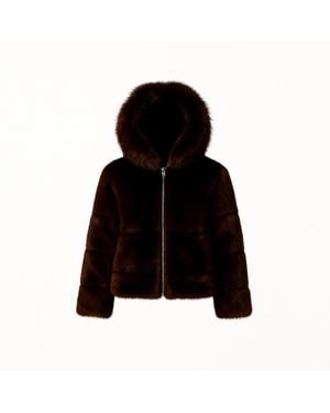 Tantra Spain Sl Long Synthetic Fur Jacket With Hood, Zip Fastening And Pockets - Black