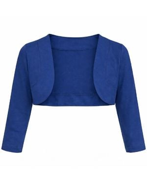 Conquista Elegant Cropped Bolero With 3/4 Sleeves - Blue