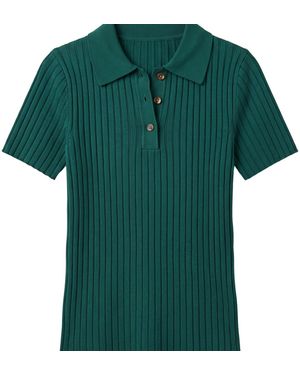 Harmain Leathers Ltd The Emerald Ribbed Knit Polo Top – Short Sleeve Rib-Knit Shirt - Green