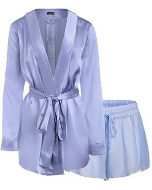 Je Mérite (I Deserve) Silk Short Robe And Silk Chiffon Tap Short - Blue