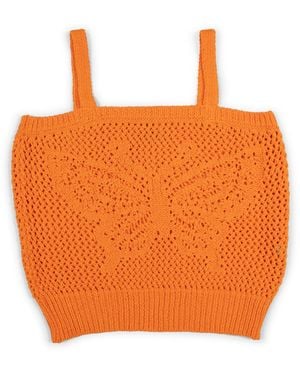 Gigi Knitwear Butterfly Cotton Knit Tank Top - Orange