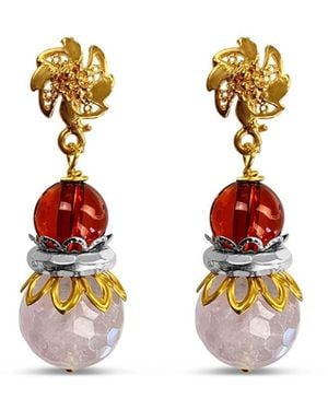Bellus Domina Wedding Collection Round Rose Quartz Drop Earrings - Multicolour