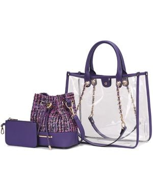Mkf Collection - J'omor Diva Pvc Tote Bag With Tweed Bucket Bag - Purple