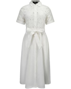 Smart and Joy Lace And Cotton Shirt Dress With Belt - Grey