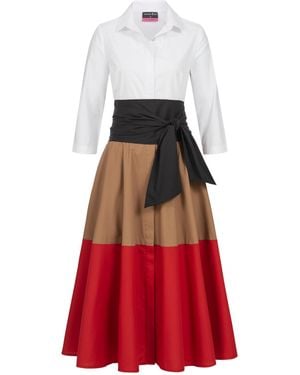 Marianna Déri Shirtdress With Tie Belt Colour Blocking Caramel - Red