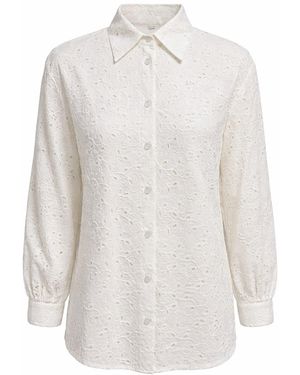 Exquise Neutrals Marlee Broderie Shirt Collar Long Sleeve Shirt - White