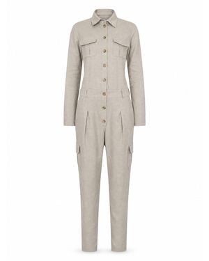Coulange Neutrals C38 Linen Safari Jumpsuit - Gray