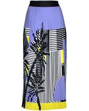 Lalipop Design Stripe And Palm Print Pleated Recycled Fabric Maxi Skirt - Blue