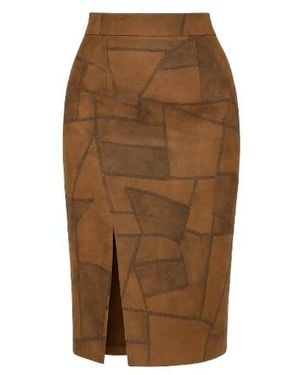 Conquista Camel Patchwork Pencil Skirt - Brown