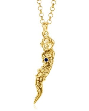 Unaloe Italian Horn Goddess Pendant Necklace With Sapphire – Plated - Metallic