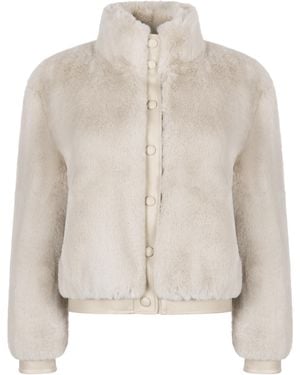 ISSY LONDON Neutrals Jolie Bomber Jacket Vegan Luxe Pile Faux Fur Neutral - White