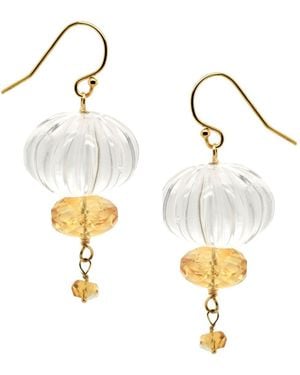 Lori Kaplan Design Carved Rock Crystal Drop Earrings With Citrine - Metallic