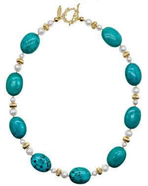 Farra Oval & Freshwater Pearls Statement Necklace - Blue