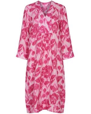 NoLoGo-chic Ikat Rose Picot Midi Dress Linen - Pink