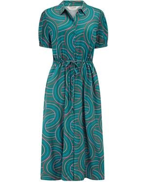 Sugarhill Cassandra Midi Shirt Dress Concentric Circles - Green