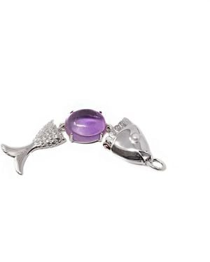 NASI SILVER Swimming Neshama Fish Pendant- Amethyst & Freshwater Pearl - Purple
