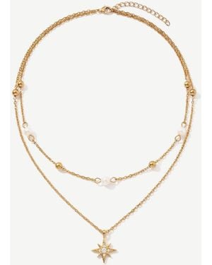 Elk & Bloom 14K Double Star Satellite Pendant Necklace - White