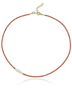 LINYA JEWELLERY Kely Coral Pearl Necklace - Metallic