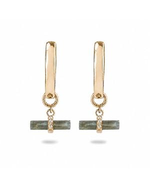 Zohreh Labradorite T-Bar Hoop Earrings 9K - Metallic