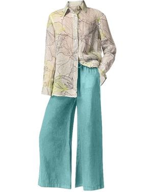 Haris Cotton Drawstring Waist Wide Leg Linen Pants Crystal - Blue