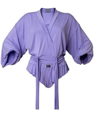 Loreen Label Bamboo Wrap Top & Cute Wavy Shorts - Purple