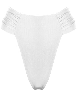 ANTONINIAS Clam High Waisted Side Draped Bikini Bottom - White