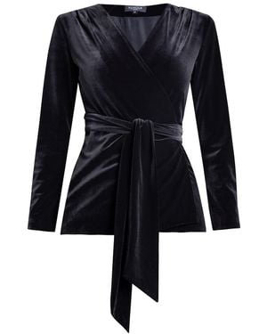Rumour London Evelyn Velvet Wrap Jacket With Self-Tie Sash - Black