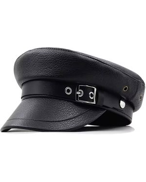 Chanel Joan Elkayam Faux Leather Buckled Baker Boy Hat - Black