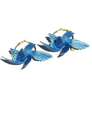 Nana Watanabe Joy Little Bird Embroidery Earrings - Blue