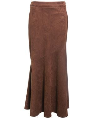 Amy Lynn Suki Faux Suede Chiffon Asymmetric Maxi Skirt - Brown