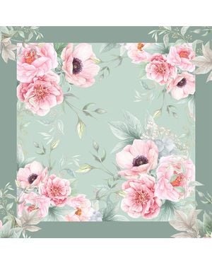Ralufineart Silk Scarf Peonies Serenade - Green