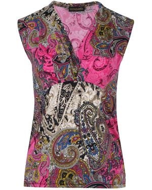 Conquista Print Fuchsia V Neck Jersey Top - Purple
