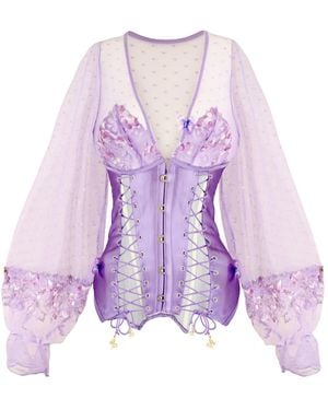 Empress Mimi Madame X Lilac Lace Butterfly Corset With Butterfly Detail - Purple