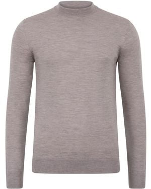 Paul James Knitwear Neutrals Extra Fine Merino Maco Narrow Mock Turtleneck Jumper - Grey
