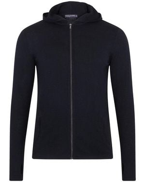 Paul James Knitwear Heavyweight Merino Helios Activewear Hooded Jumper - Blue